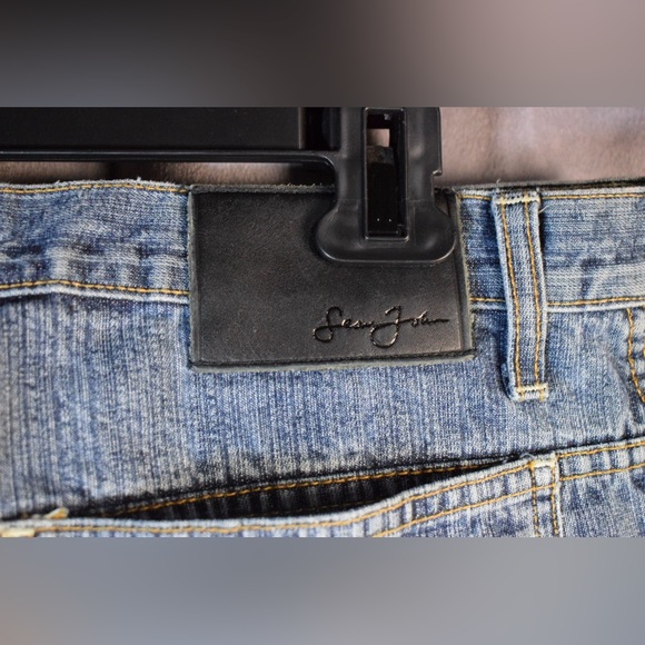 VINTAGE Sean John Shorts Mens 32 Blue Jean Denim Baggy Dark Wash Y2K - Picture 3 of 5